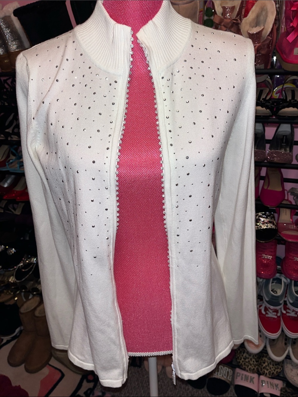 White Rhinestone Sweater Jacket - Picture 5 of 7